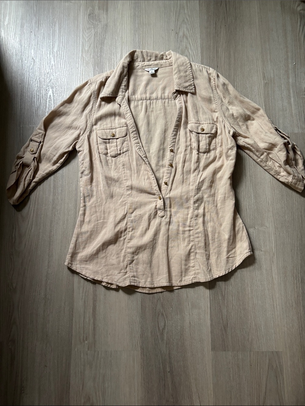 Guess Women's Light Tan Button-Up Utility Blouse
